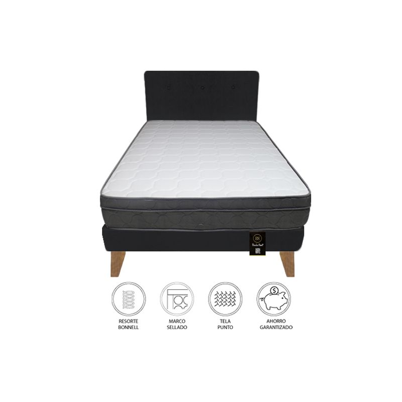 BARAKA HOME - Dormitorio Turin Slim 1.5 Plz + Cabecera + Almohada - Negro