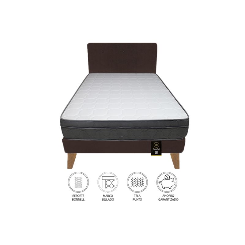 BARAKA HOME - Dormitorio Turin Slim 1.5 Plz + Cabecera + Almohada - Chocolate