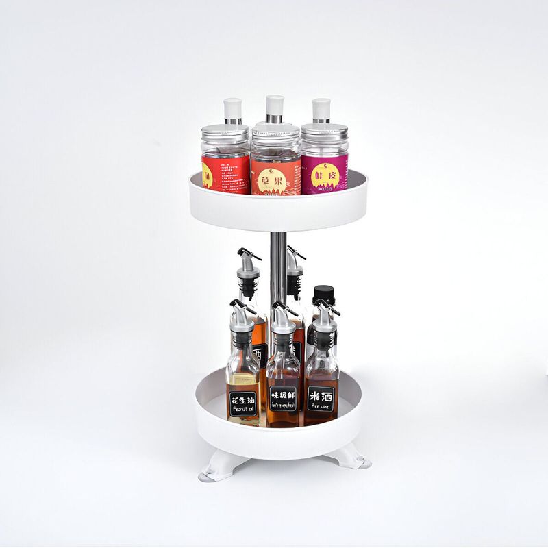 ELMEJORPRECIO - Organizador De Cocina Vertical Multiuso Giratorio 2 Niveles Blanco