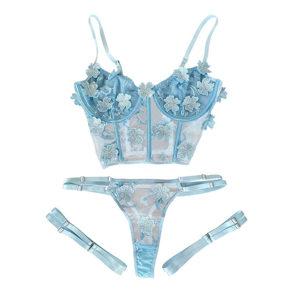 BUYPAL - Lenceria Sexy Mujer Erotica Flores Celeste