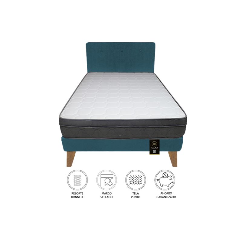 BARAKA HOME - Dormitorio Turin Slim 1.5 Plz + Cabecera + Almohada - Cobalto
