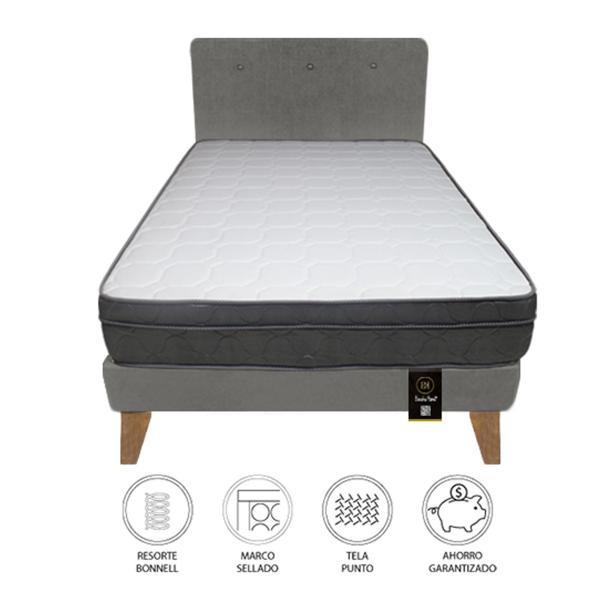 BARAKA HOME - Dormitorio Turin Slim 2 Plz + Cabecera + Almohadas - Gris Oscuro