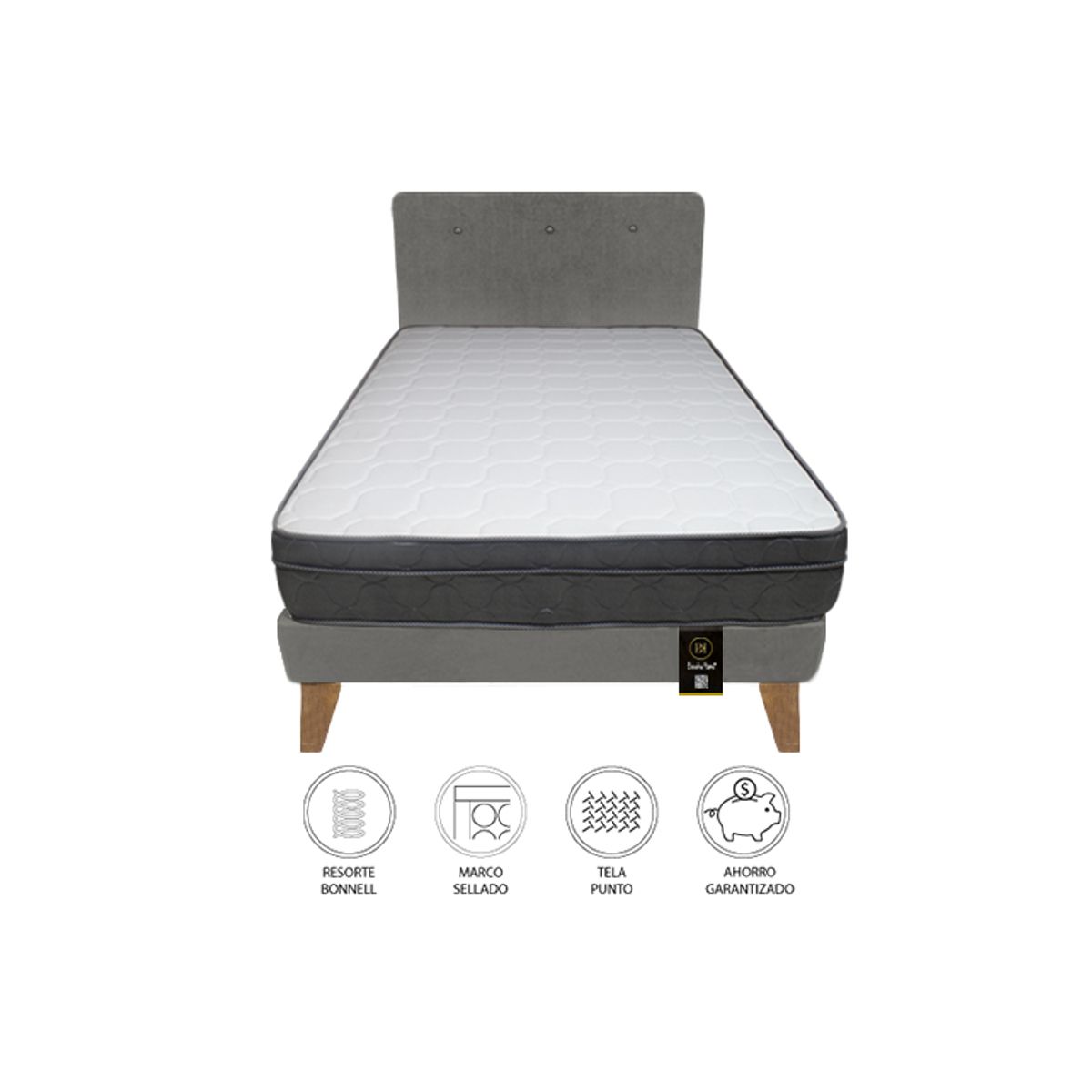 BARAKA HOME - Dormitorio Turin Slim 2 Plz + Cabecera + Almohadas - Gris Oscuro