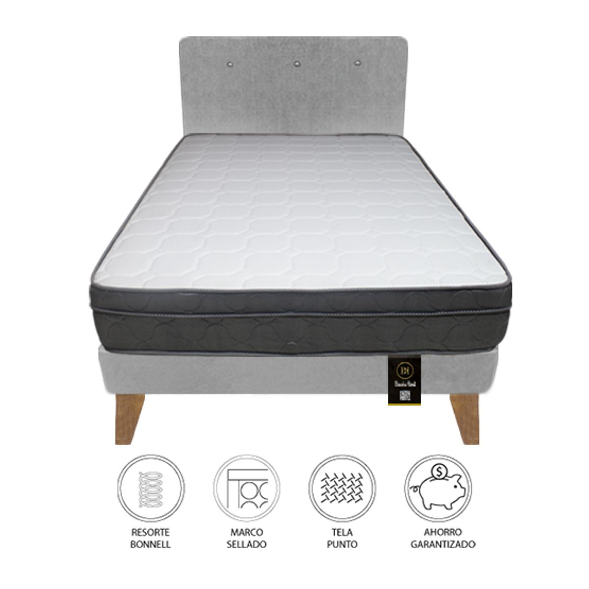 BARAKA HOME - Dormitorio Turin Slim 2 Plz + Cabecera + Almohadas - Gris Claro