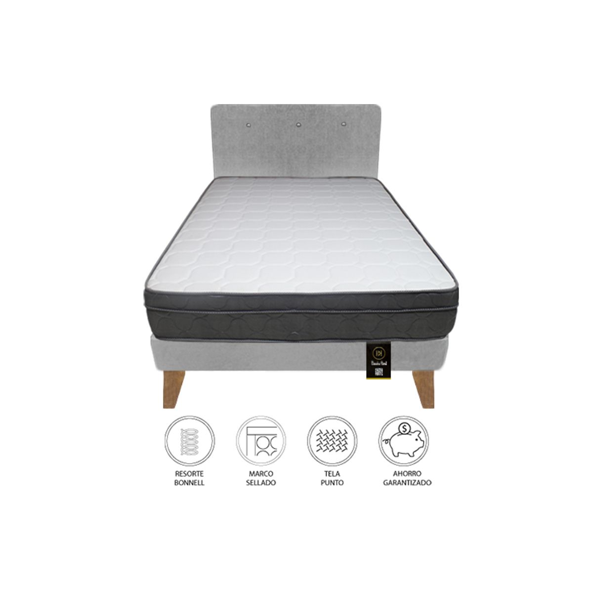 BARAKA HOME - Dormitorio Turin Slim 2 Plz + Cabecera + Almohadas - Gris Claro