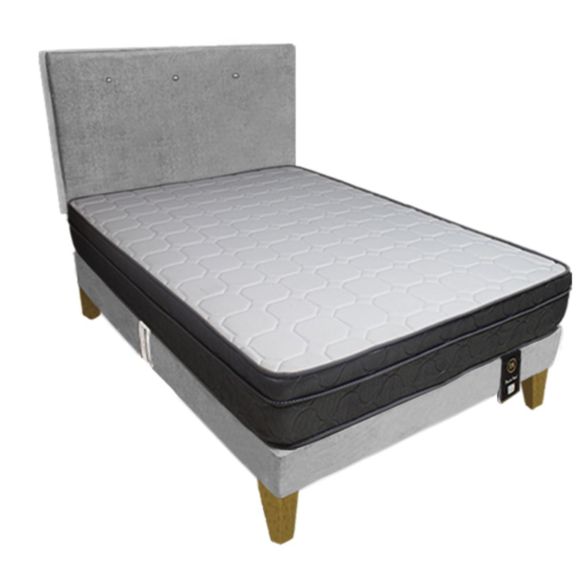 BARAKA HOME - Dormitorio Turin Slim 2 Plz + Cabecera + Almohadas - Gris Claro