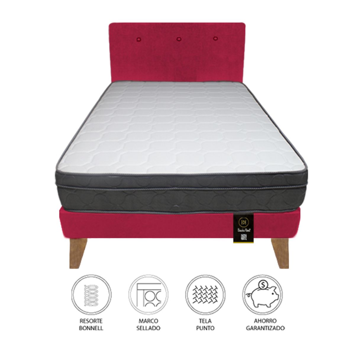 BARAKA HOME - Dormitorio Turin Slim 1.5 Plz + Cabecera + Almohada - Rojo