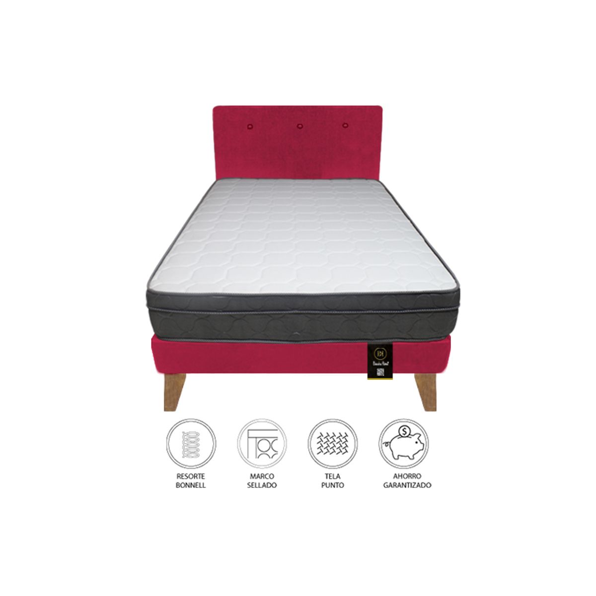 BARAKA HOME - Dormitorio Turin Slim 1.5 Plz + Cabecera + Almohada - Rojo