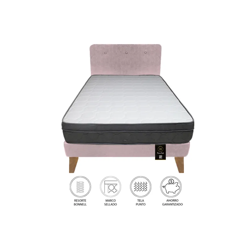 BARAKA HOME - Dormitorio Turin Slim 1.5 Plz + Cabecera + Almohada - Rosado