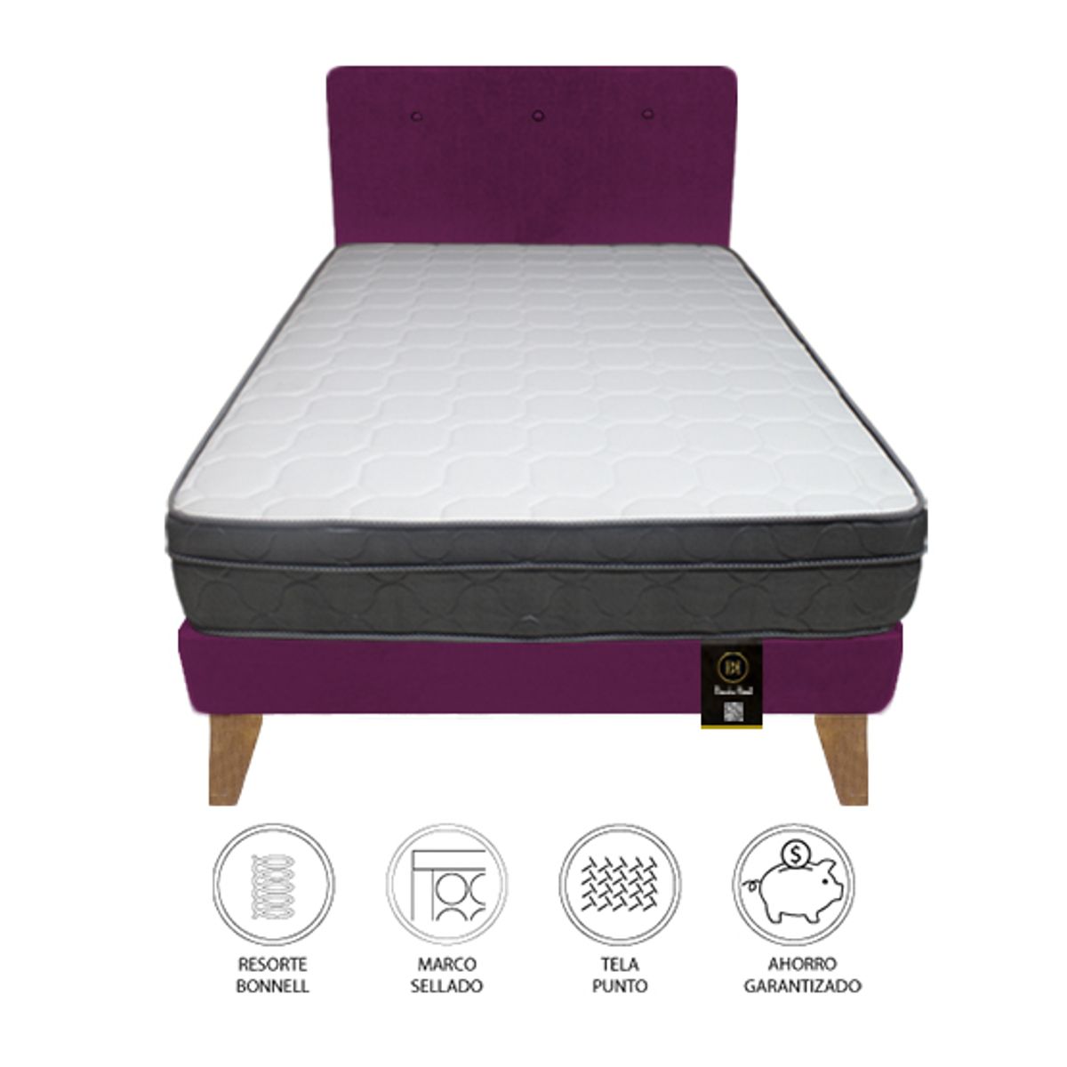 BARAKA HOME - Dormitorio Turin Slim 1.5 Plz + Cabecera + Almohada - Purpura
