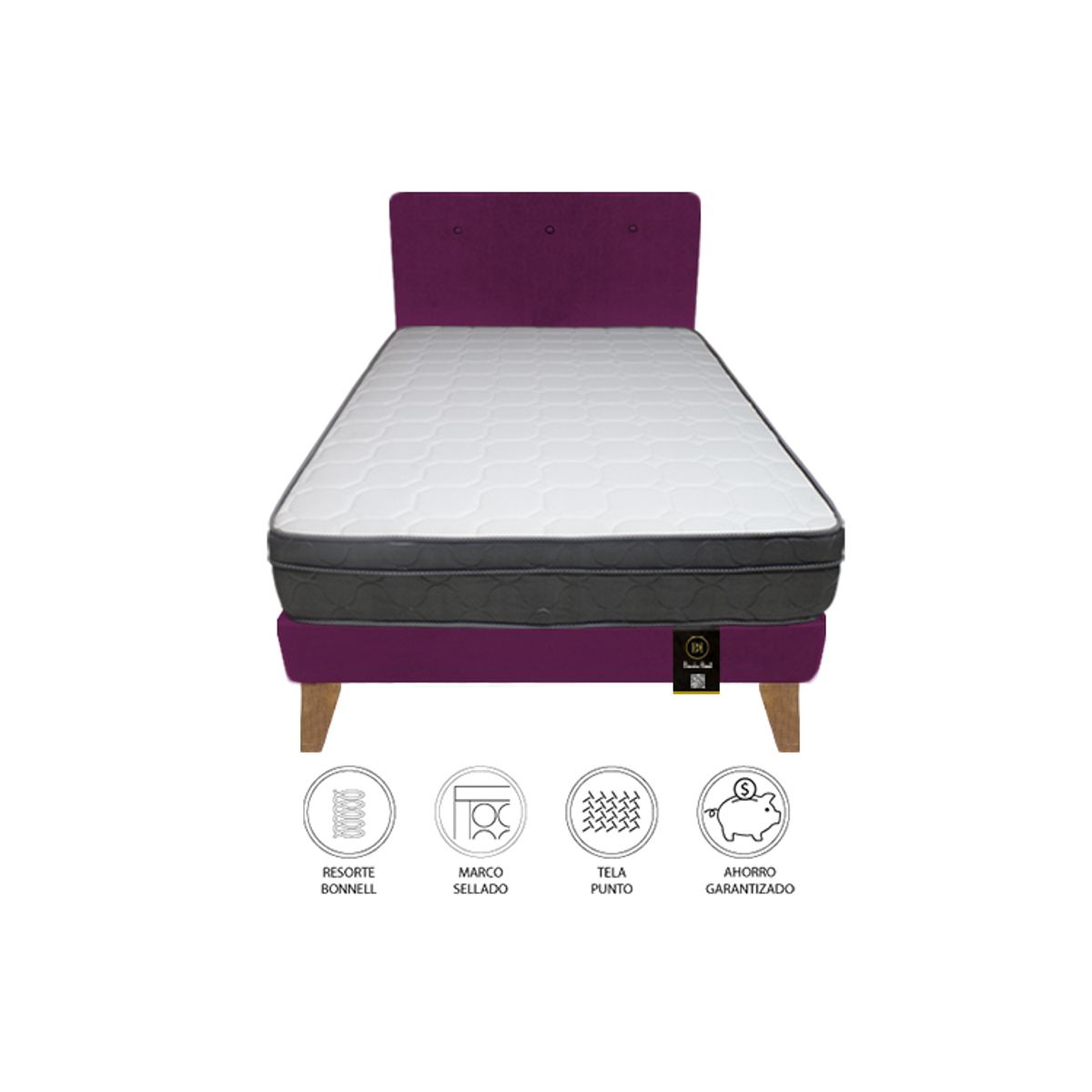 BARAKA HOME - Dormitorio Turin Slim 1.5 Plz + Cabecera + Almohada - Purpura