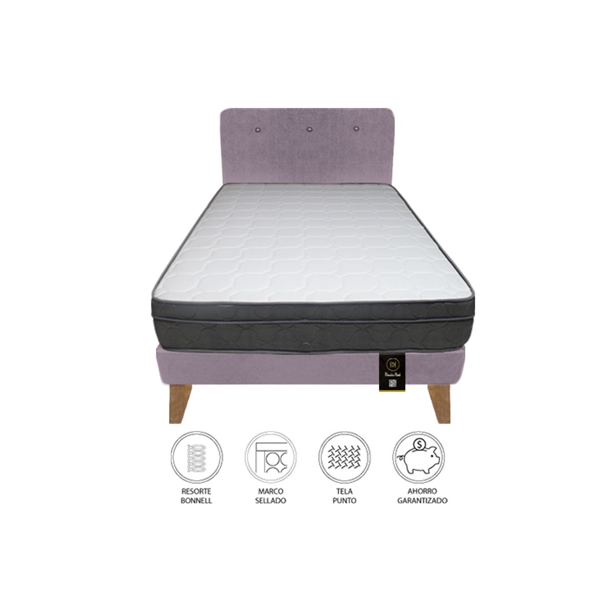 BARAKA HOME - Dormitorio Turin Slim 1.5 Plz + Cabecera + Almohada - Lila