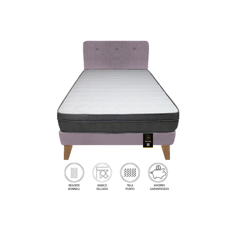 BARAKA HOME - Dormitorio Turin Slim 1.5 Plz + Cabecera + Almohada - Lila