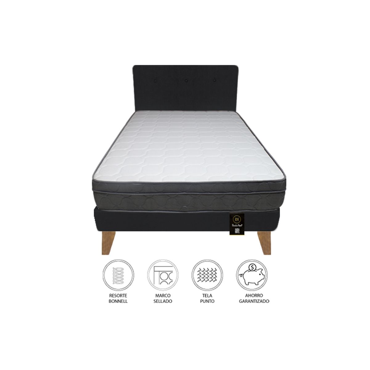 BARAKA HOME - Dormitorio Turin Slim 2 Plz + Cabecera + Almohadas - Negro