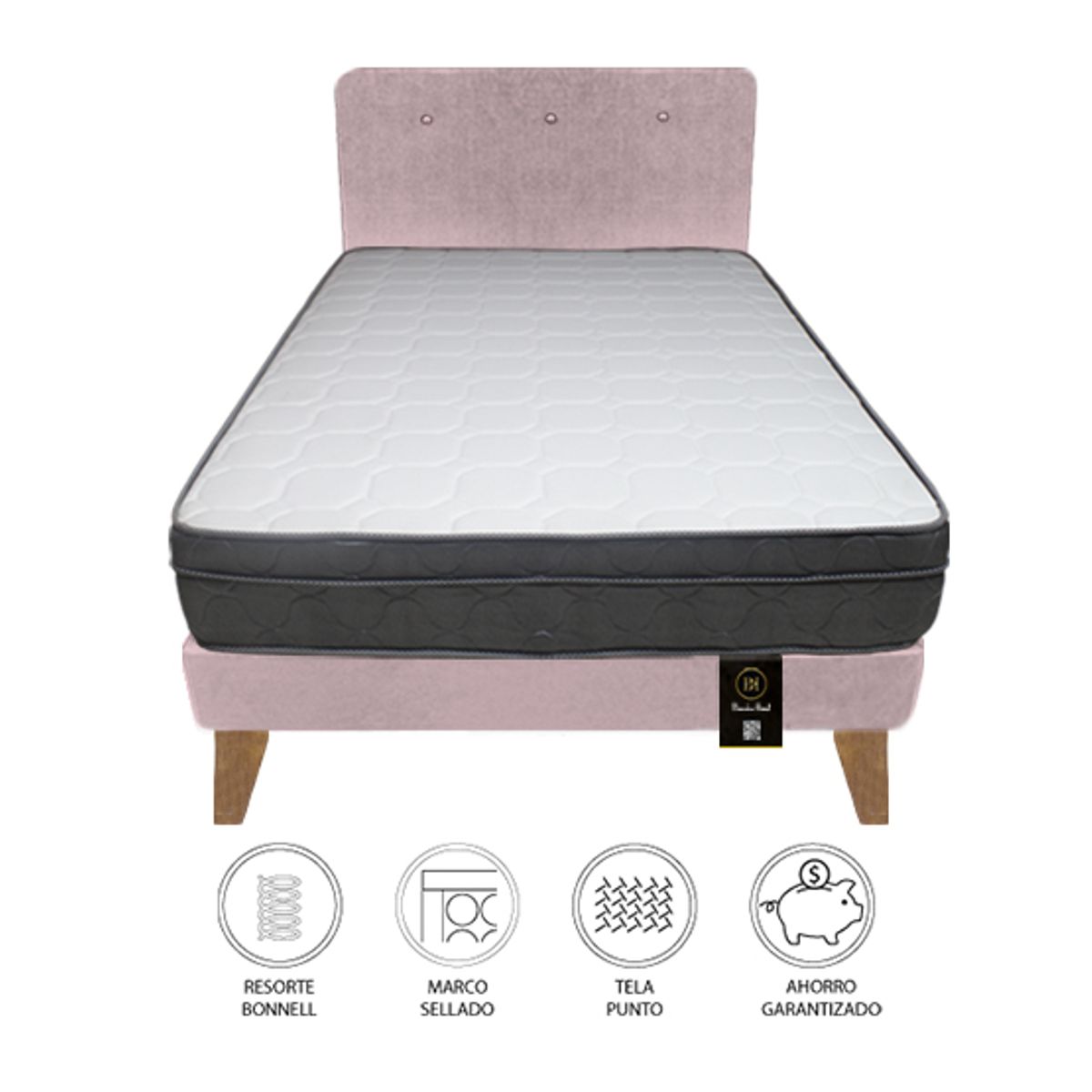BARAKA HOME - Dormitorio Turin Slim 2 Plz + Cabecera + Almohadas - Rosado