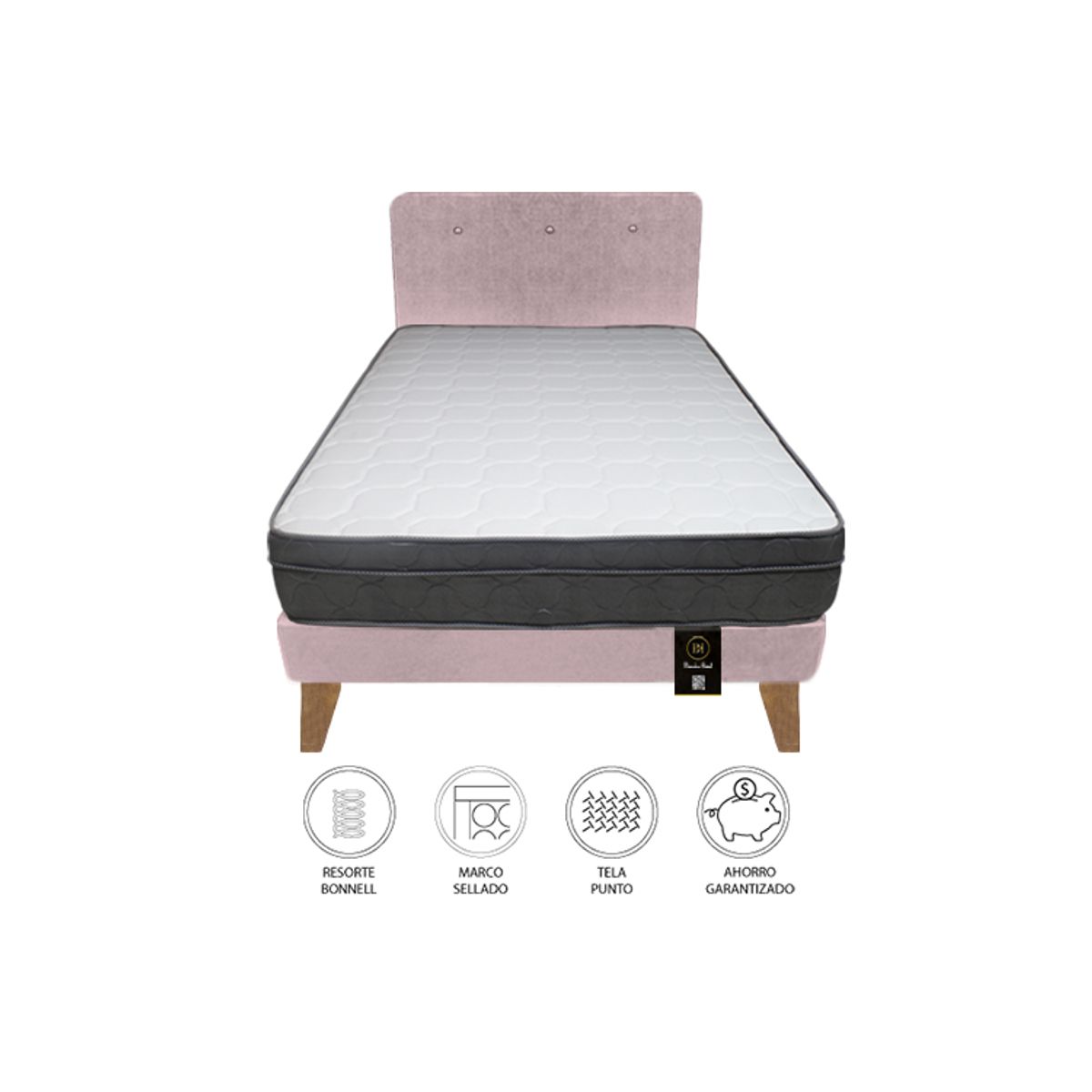 BARAKA HOME - Dormitorio Turin Slim 2 Plz + Cabecera + Almohadas - Rosado