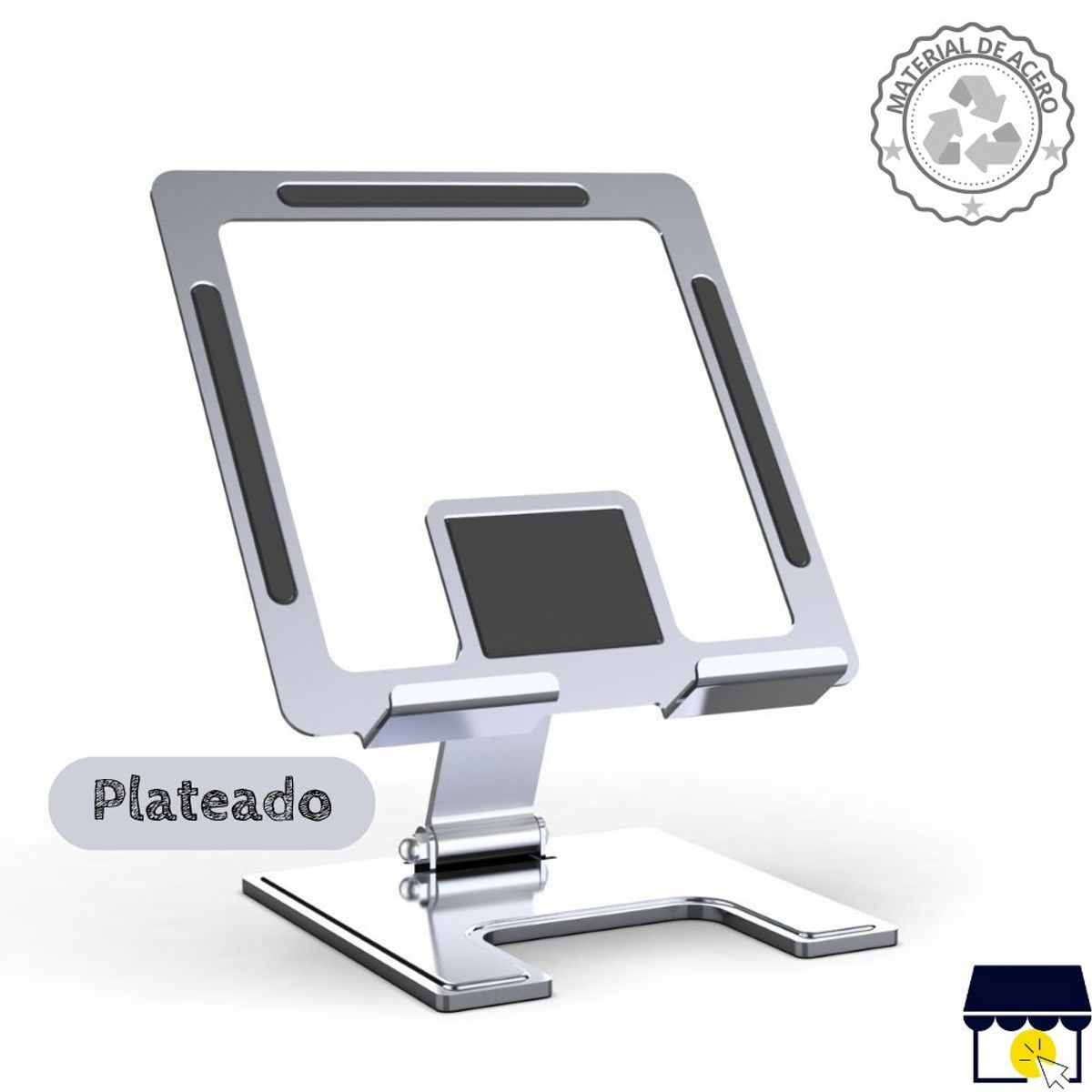 GENERICO - Soporte holder plegable de acero para tablet - Plateado.