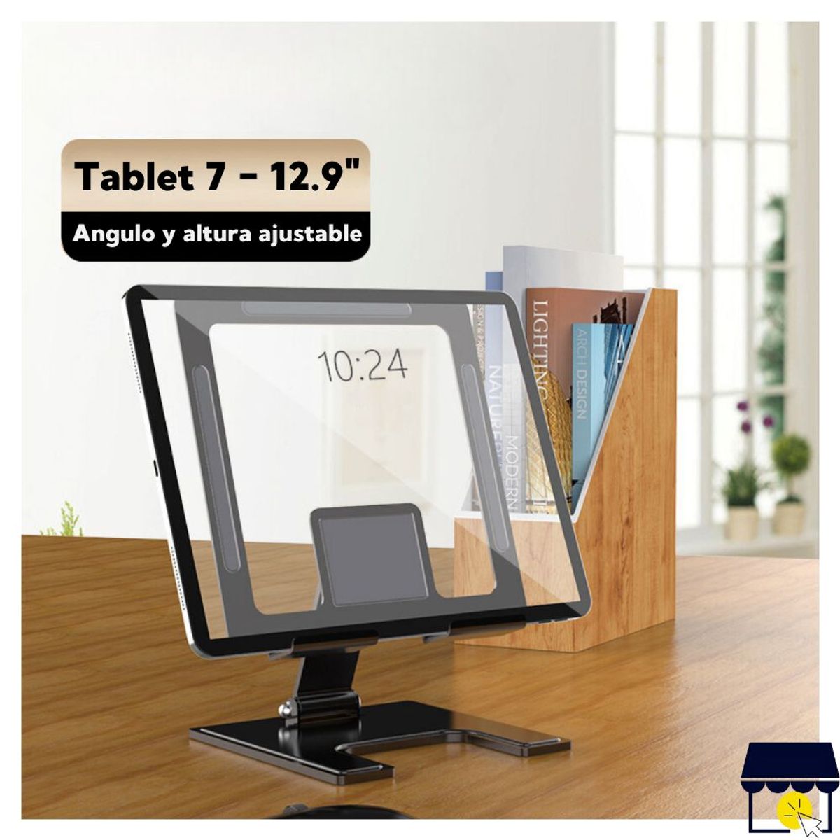 GENERICO - Soporte holder plegable de acero para tablet - Plateado.