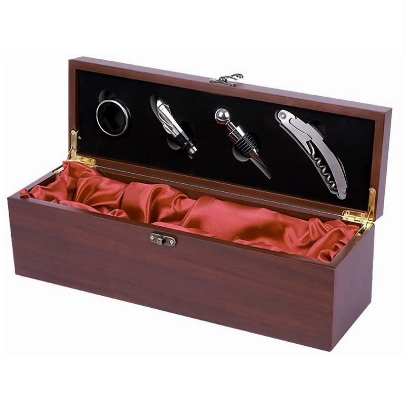 GENERICO - Set Caja de Madera  Porta Vino mas Accesorios
