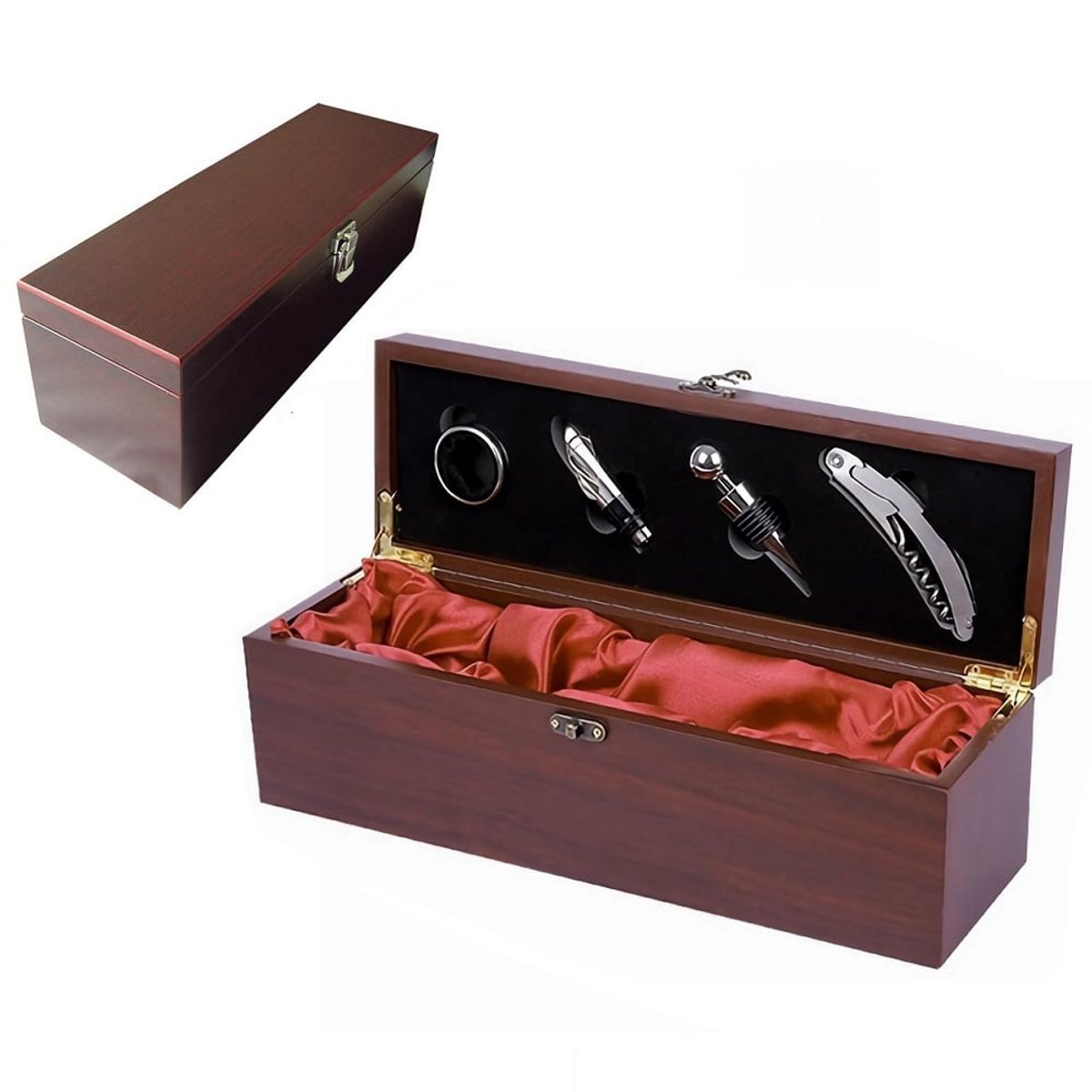 GENERICO - Set Caja de Madera  Porta Vino mas Accesorios