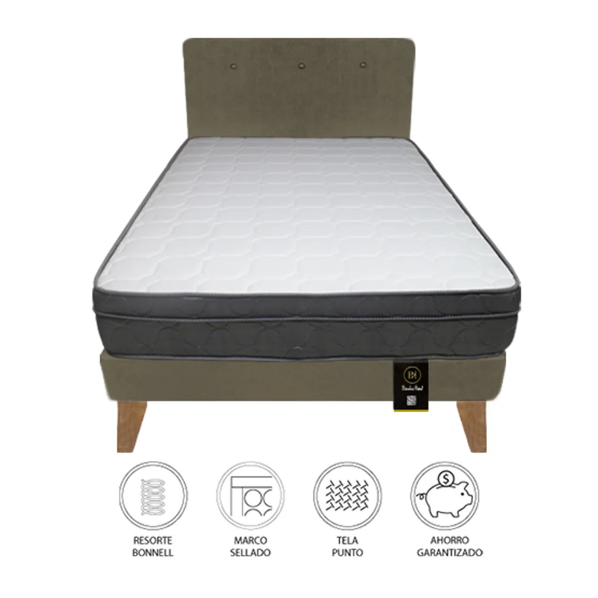 BARAKA HOME - Dormitorio Turin Slim 1.5 Plz + Cabecera + Almohada - Beige Oscuro