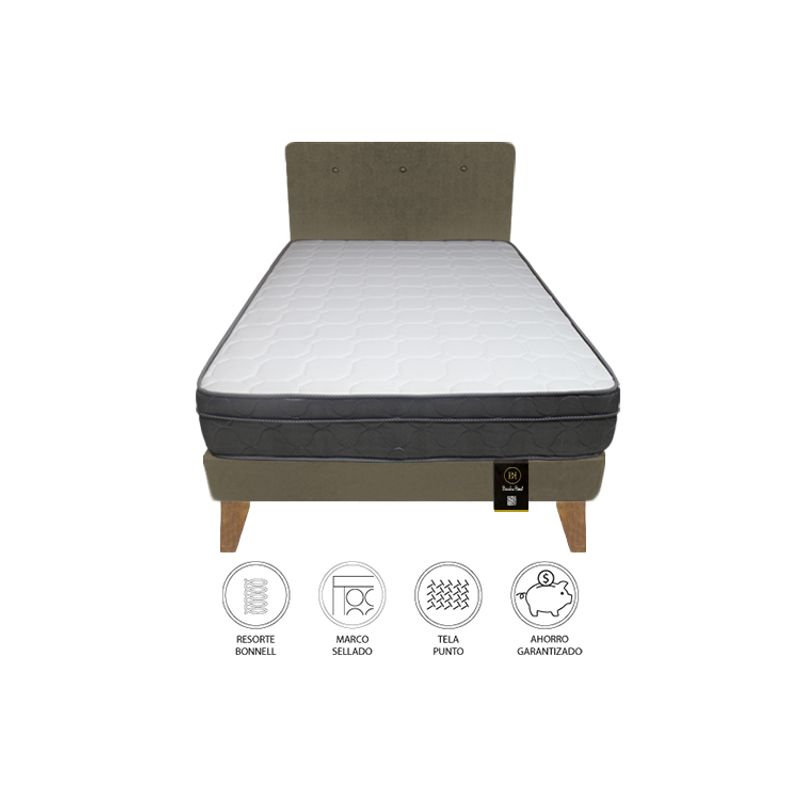 BARAKA HOME - Dormitorio Turin Slim 1.5 Plz + Cabecera + Almohada - Beige Oscuro
