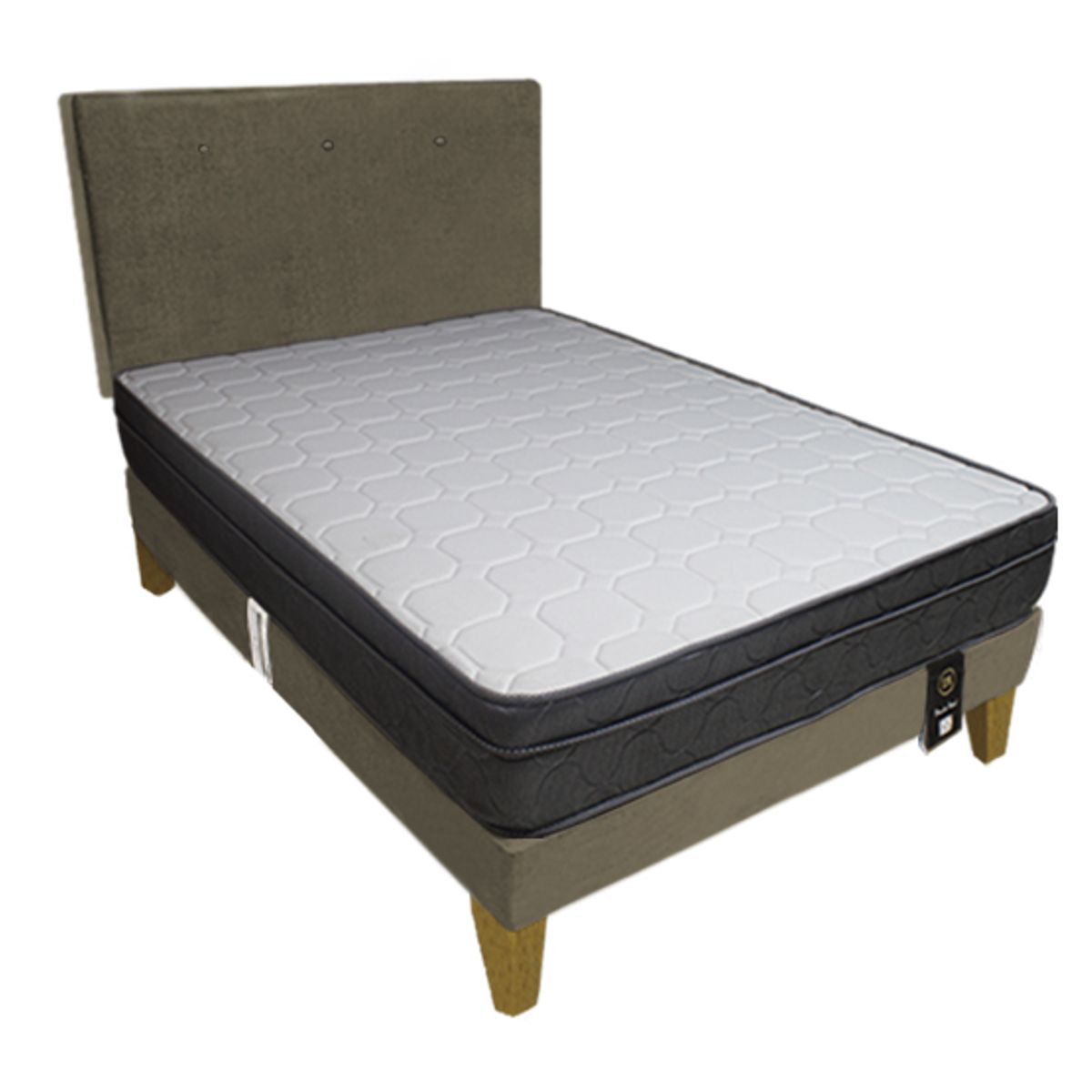 BARAKA HOME - Dormitorio Turin Slim 1.5 Plz + Cabecera + Almohada - Beige Oscuro