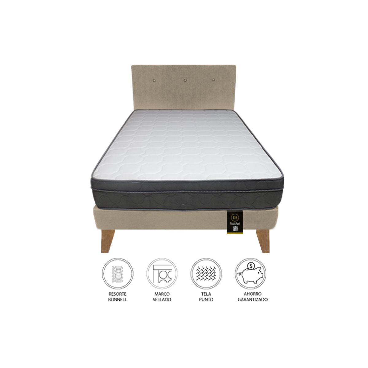 BARAKA HOME - Dormitorio Turin Slim 1.5 Plz + Cabecera + Almohada - Beige Claro