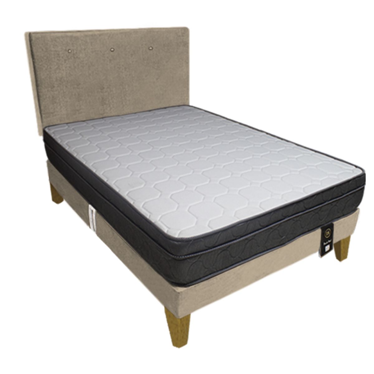 BARAKA HOME - Dormitorio Turin Slim 1.5 Plz + Cabecera + Almohada - Beige Claro