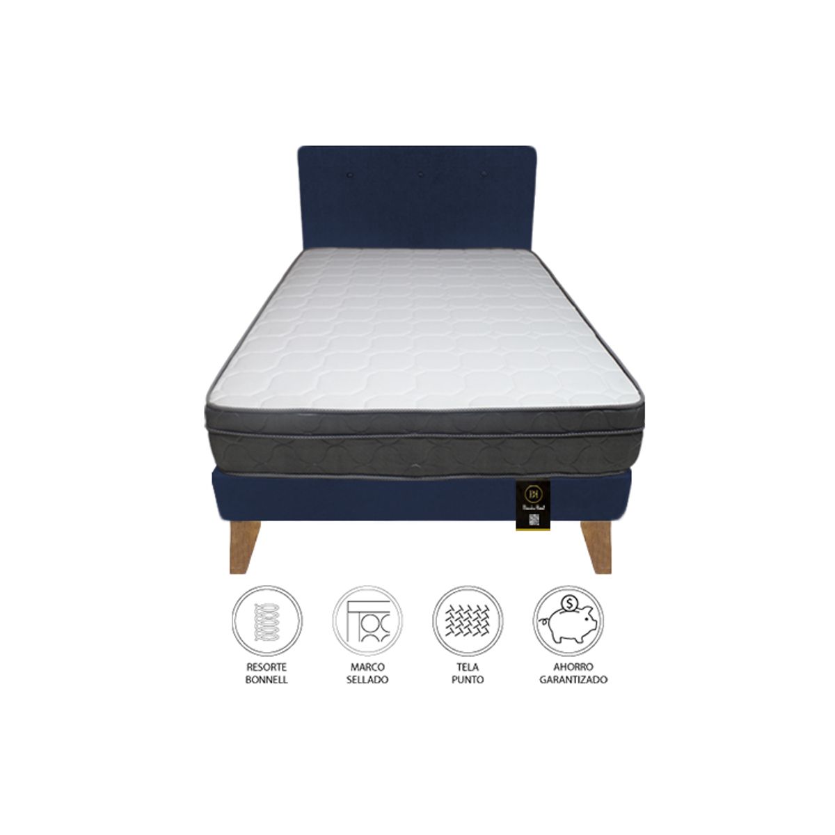 BARAKA HOME - Dormitorio Turin Slim 1.5 Plz + Cabecera + Almohada - Azul Marino