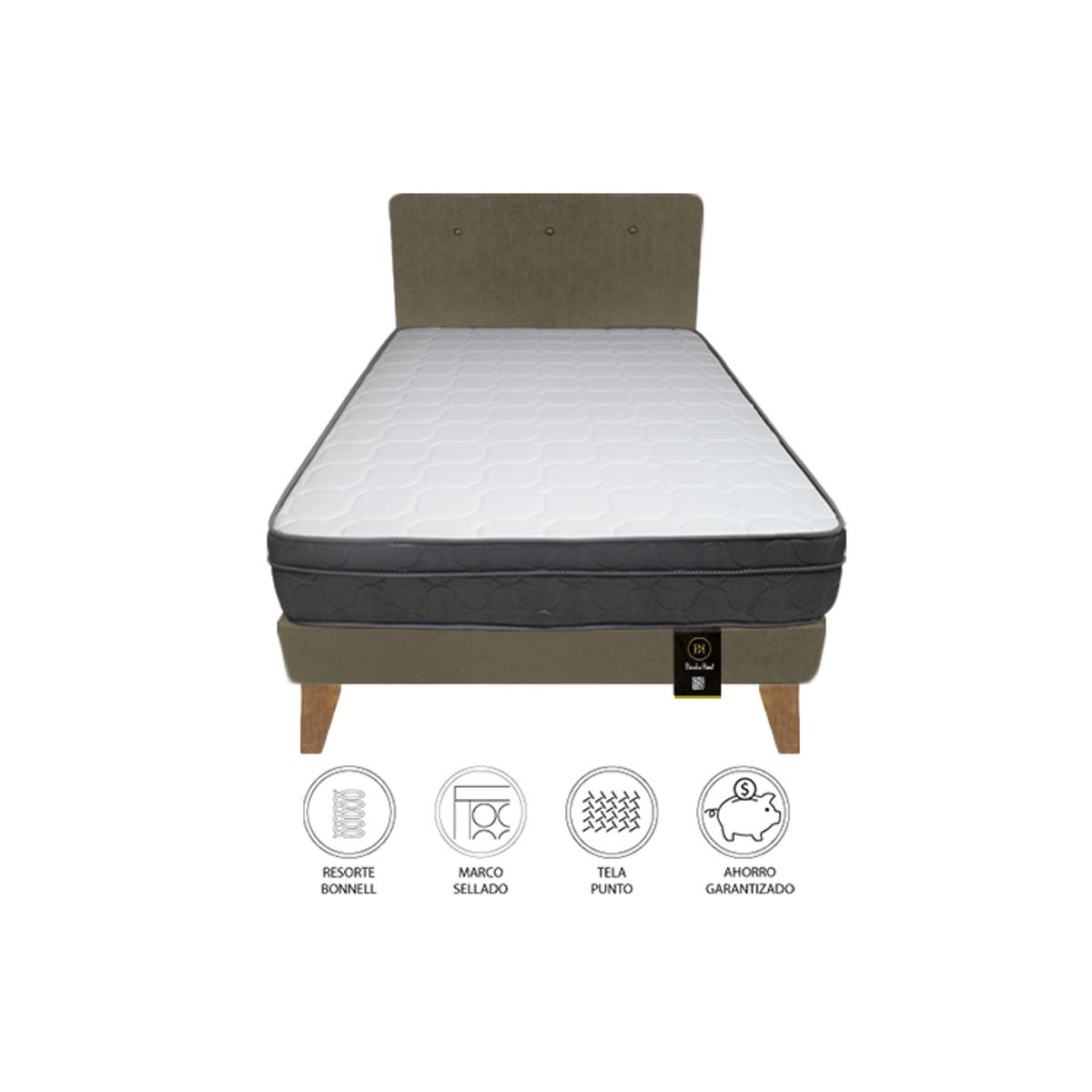 BARAKA HOME - Dormitorio Turin Slim 2 Plz + Cabecera + Almohadas - Beige Oscuro