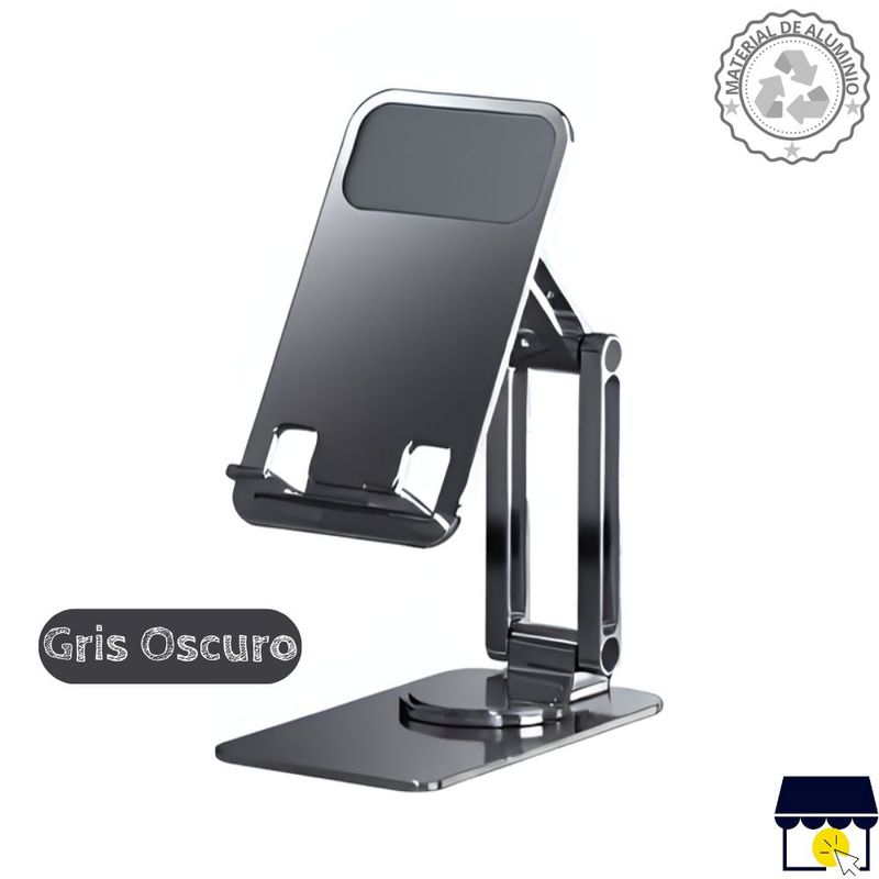 GENERICO - Soporte holder 360° aluminio doble articulacion para celular - Gris