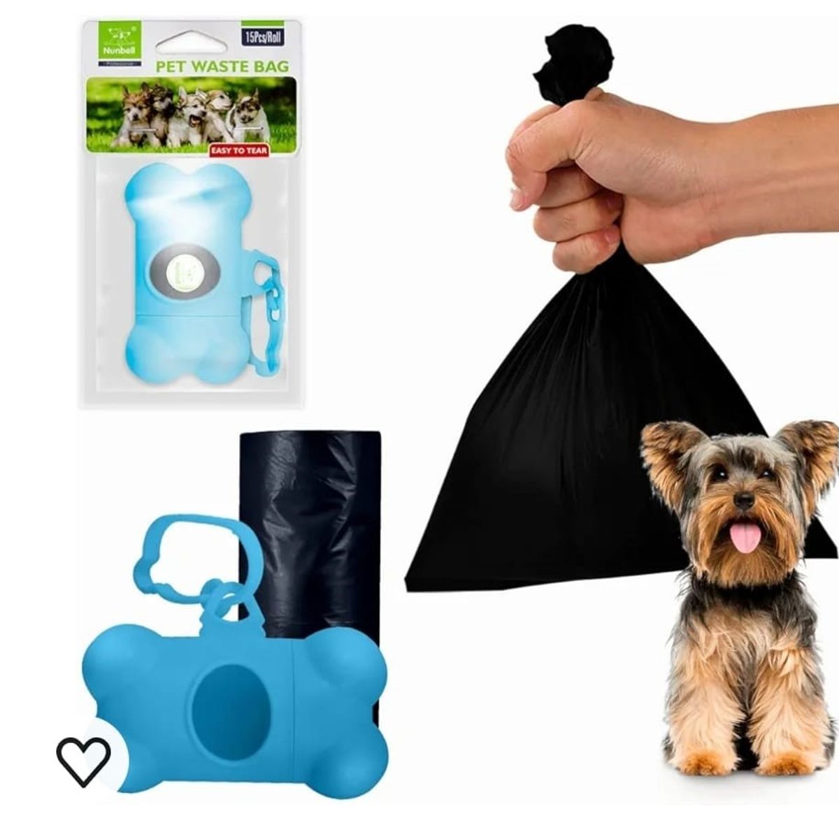 GENERICO - BOLSAS BIO MASCOTA x5 ROLLOS + DISPENSADOR CELESTE