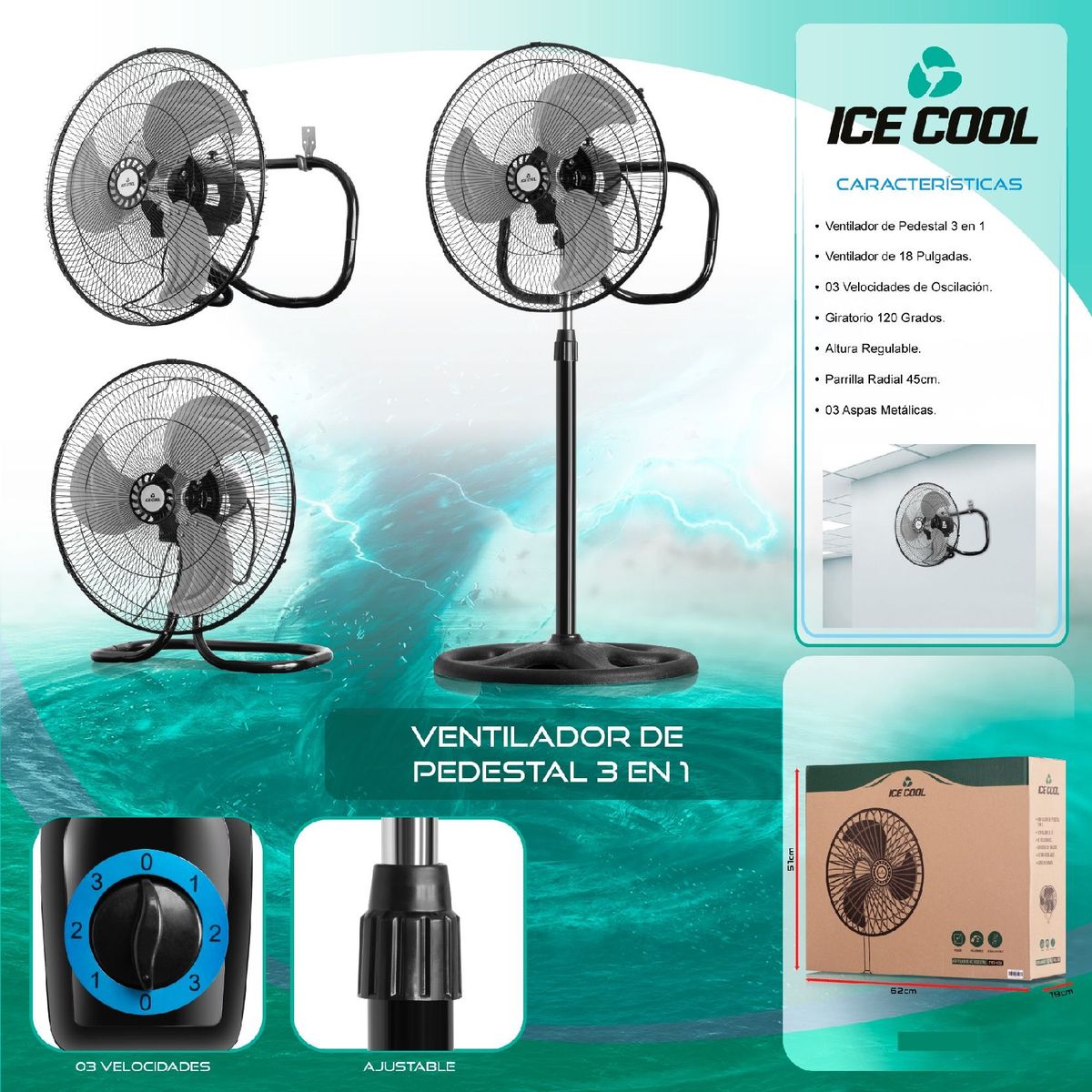 ICE COOL - Ventilador FWS-45B 3 EN 1
