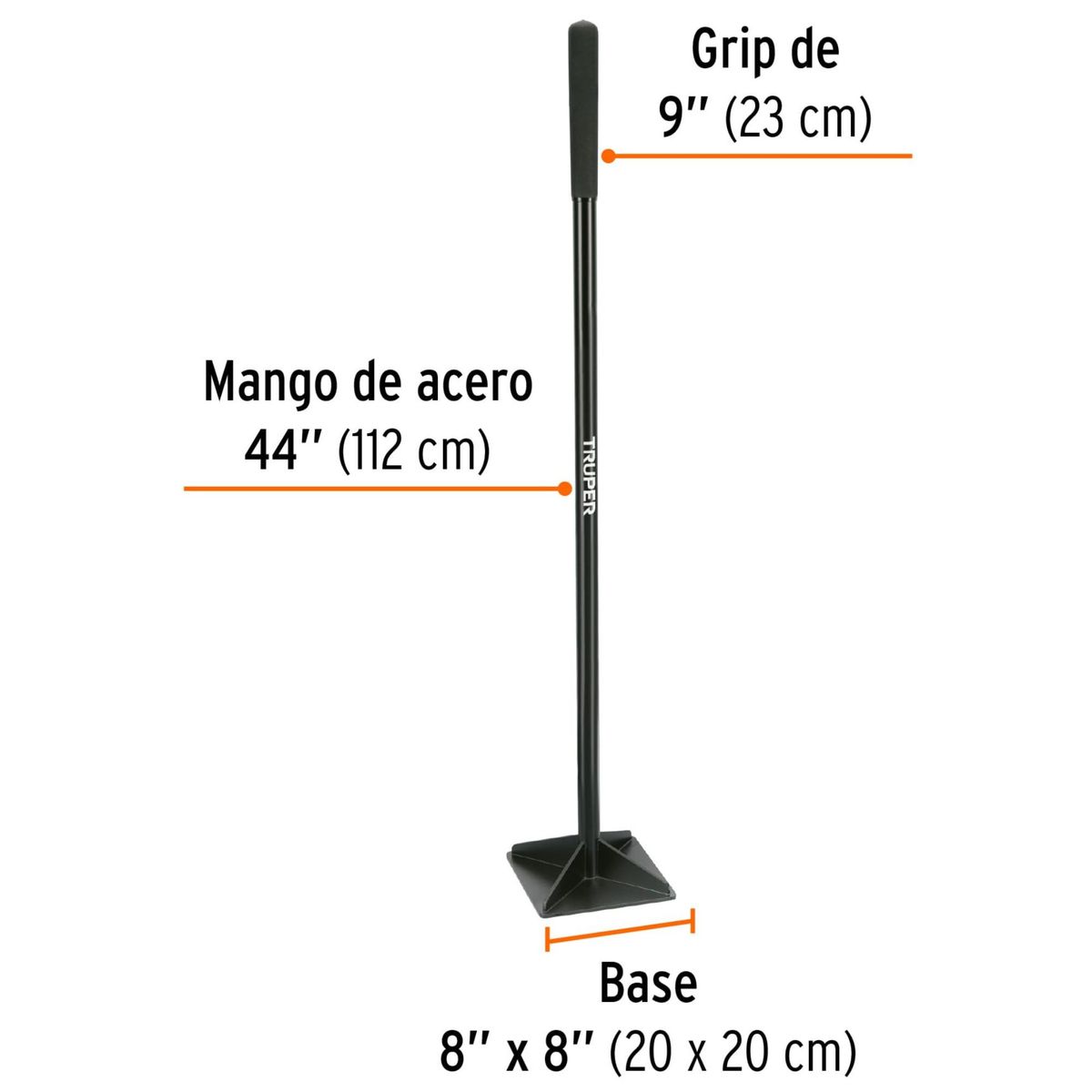 TRUPER - Pisón aplanador compactador 20 x 20 mango de acero 48 pulgadas Truper
