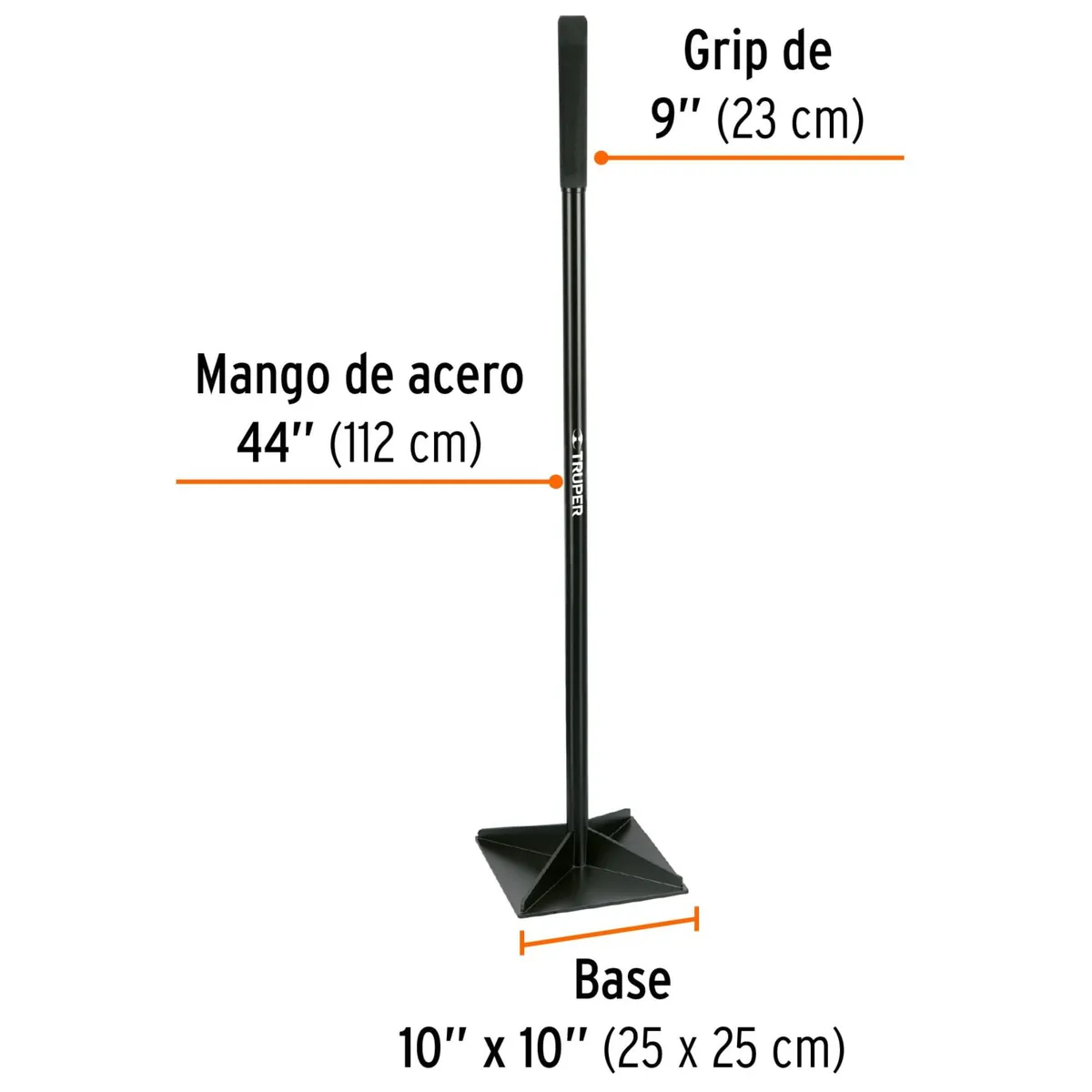 TRUPER - Pisón aplanador compactador 25 x 25 mango de acero 48 pulgadas Truper