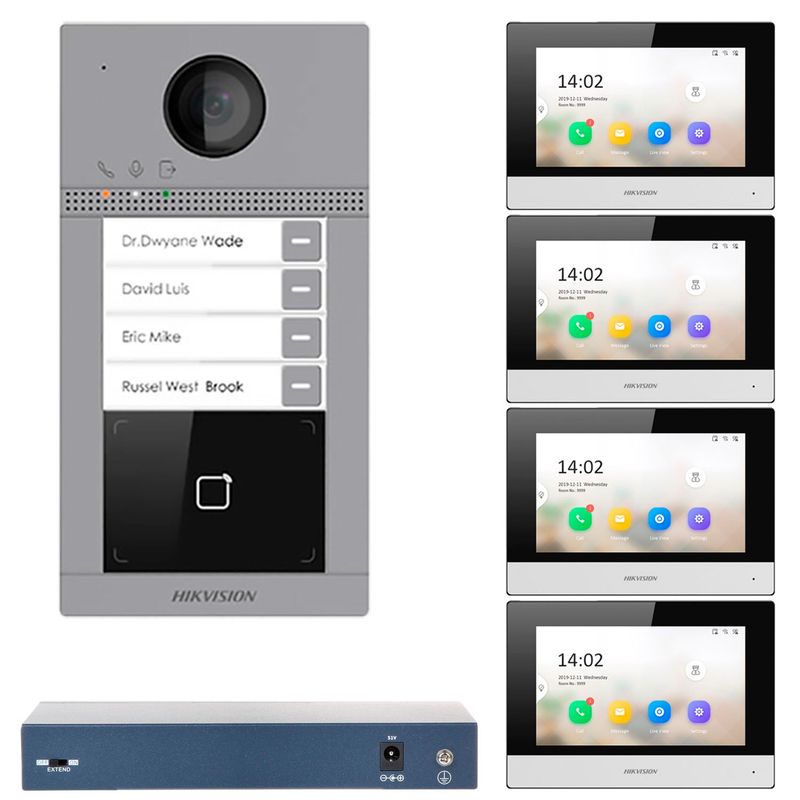 HIKVISION - KIT VIDEO PORTERO IP MÓDULO LECTOR 4 DEPARTAMENTOS HIKVISION 1080P APP