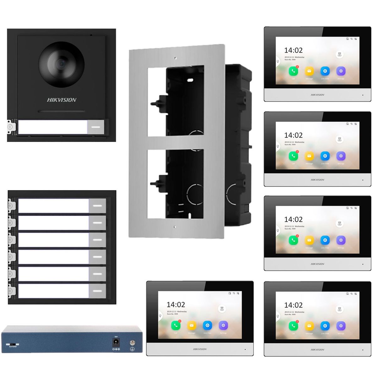 HIKVISION - KIT VIDEO PORTERO IP 5 DEPARTAMENTOS HIKVISION FULL HD APP DS-KD8003