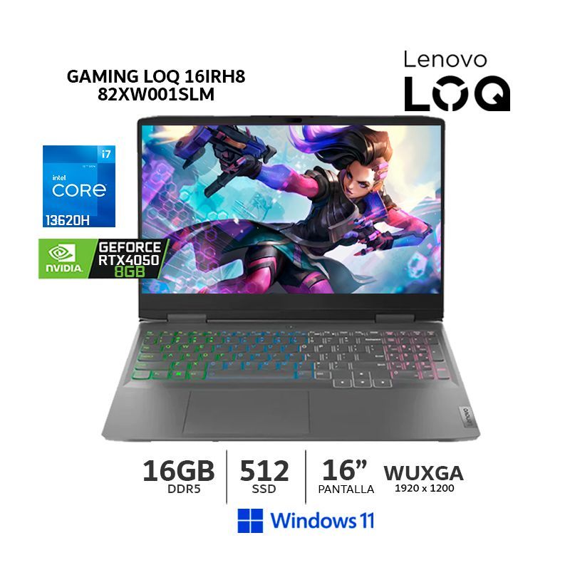 LENOVO - Gamer LOQ 16IRH8 Core i7-13620H/ 16Gb Ram/ 512Gb SSD/ RTX 4060 8Gb/ 16” PULG/ Wind 11/ 82XW001SLM