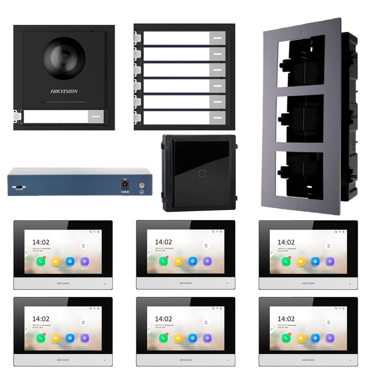 HIKVISION - KIT VIDEO PORTERO IP MÓDULO LECTOR 6 DEPARTAMENTOS HIKVISION 1080P APP