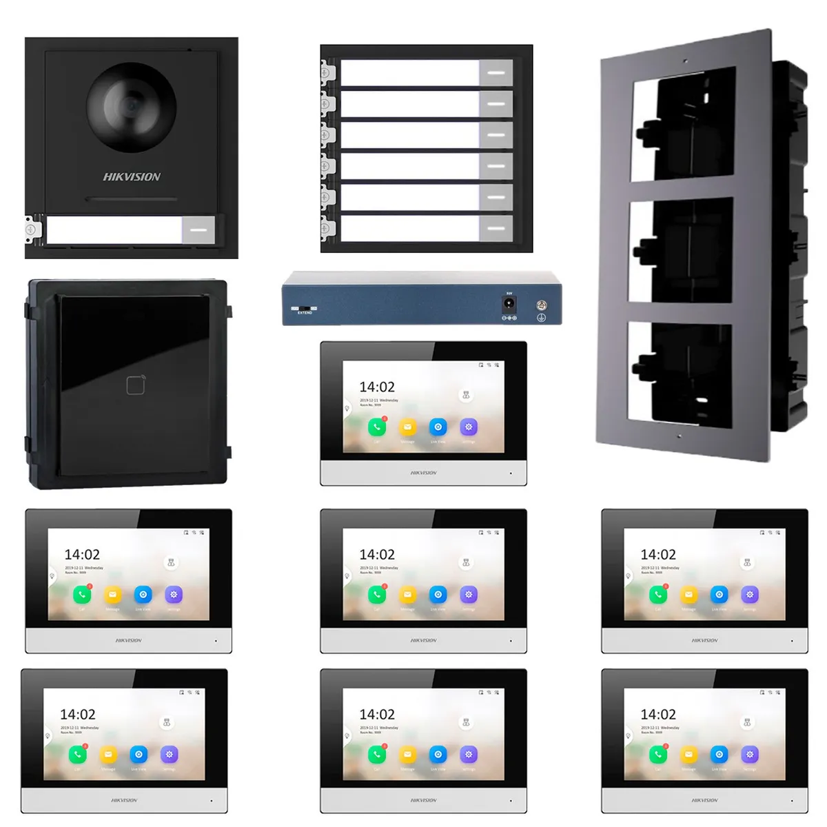 HIKVISION - KIT VIDEO PORTERO IP MÓDULO LECTOR 7 DEPARTAMENTOS HIKVISION 1080P APP