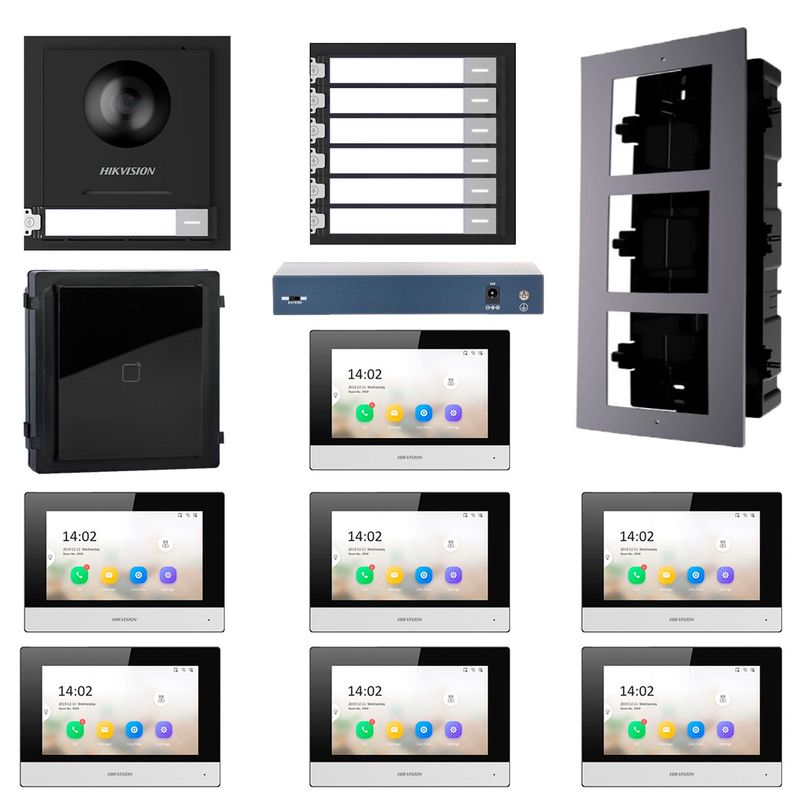 HIKVISION - KIT VIDEO PORTERO IP MÓDULO LECTOR 7 DEPARTAMENTOS HIKVISION 1080P APP