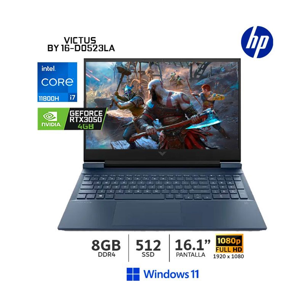 HP - HP Victus By 16-D0523la Core i7-11800H 8Gb DDR4 Bus 3200-512Gb SSD Nvidia Geforce RTX 3050 16.1" IPS