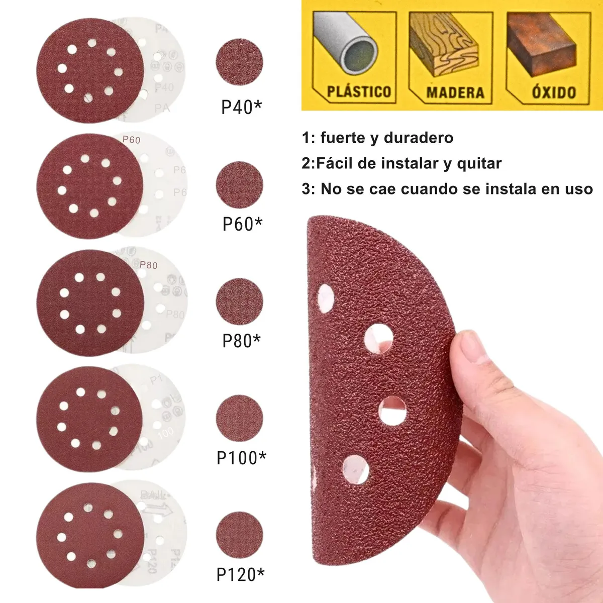 UYUSTOOLS - Set 5 Discos de Lija  115mm(4.5")  Para Lijadora Orbital