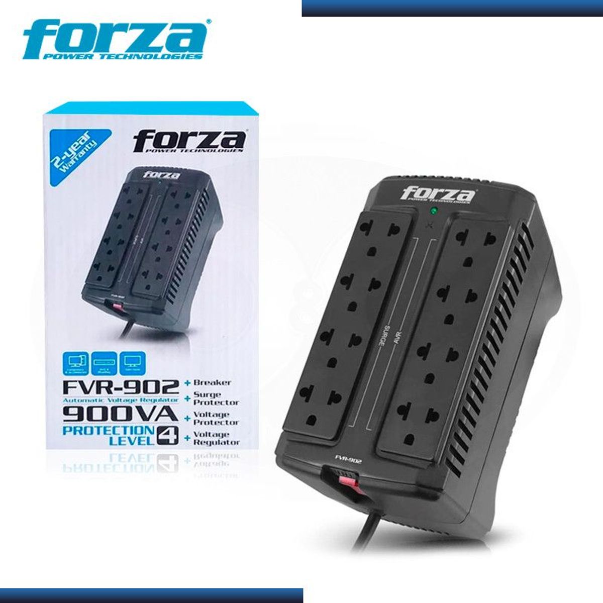 FORZA - ESTABILIZADOR DE ENERGIA FORZA 8 TOMAS  FVR-902 900VA/450W 220VA