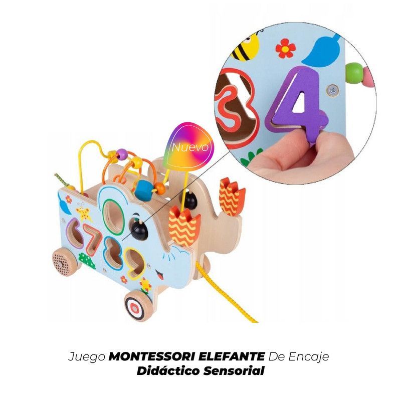 GENERICO - Juego Montessori Elefante De Encaje Didáctico Sensorial