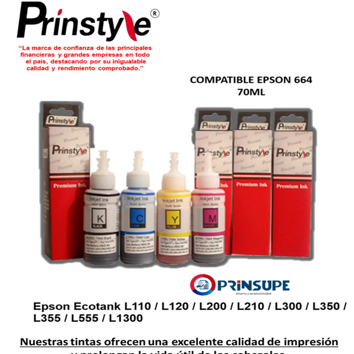 PRINSTYLE - PACK DE TINTAS PRINSTYLE COMPATIBLE EPSON 664 70ML  (4 COLORES)