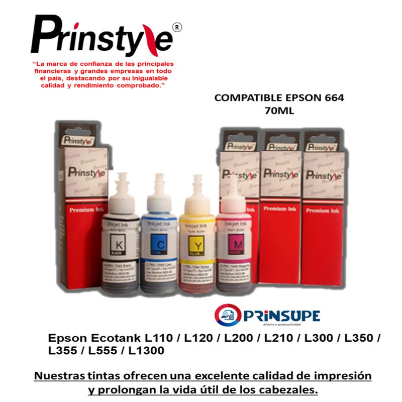 PRINSTYLE - PACK DE TINTAS PRINSTYLE COMPATIBLE EPSON 664 70ML  (4 COLORES)