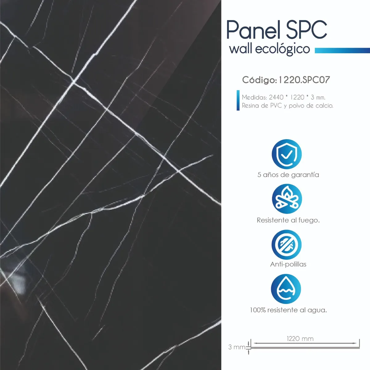 VIDAR - PANEL MARMOL SPC NEGRO EMPERADOR - VENTA POR UNIDAD