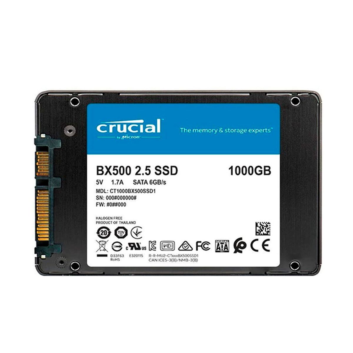 CRUCIAL - DISCO SOLIDO INTERNO CRUCIAL BX500 1TB SATA 2.5" P/N: CT1000BX500SSD1